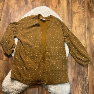 Flower & Feather Cardigan Womens‎ Medium Puff Sleeve Cream Dot Lightweight Brown